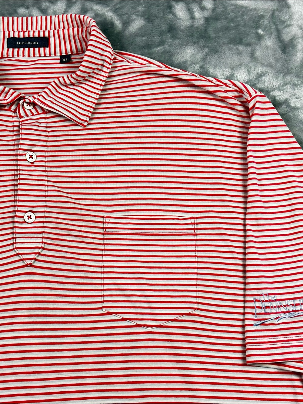 Peninsula Golf Club Turtleson Polo Size XL Red White Gray Stripe Pima Cotton